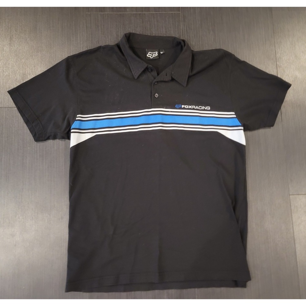 Fox Racing Y2K dress shirt Black with blue and white stripes size XL